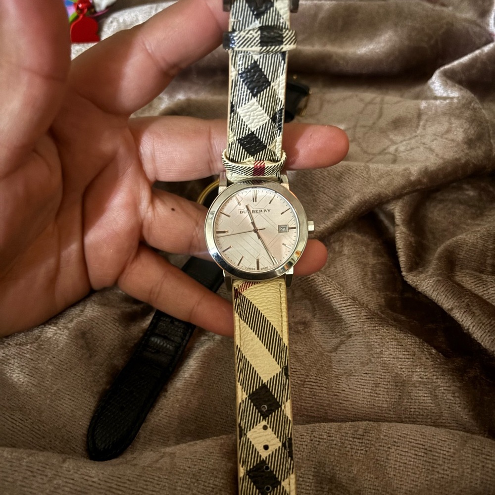 Burberry Beige and Black Checkered Watch